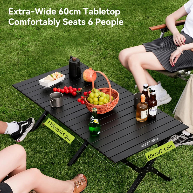 Aluminum Folding Camping Table for 6, Roll-Up Outdoor Use
