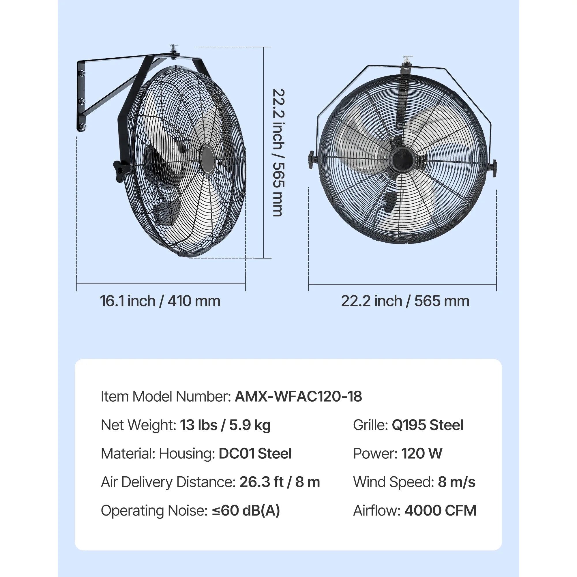 Industrial Wall Mount Fan High Velocity Waterproof Aluminum Blades for Workshop Warehouse Greenhouse