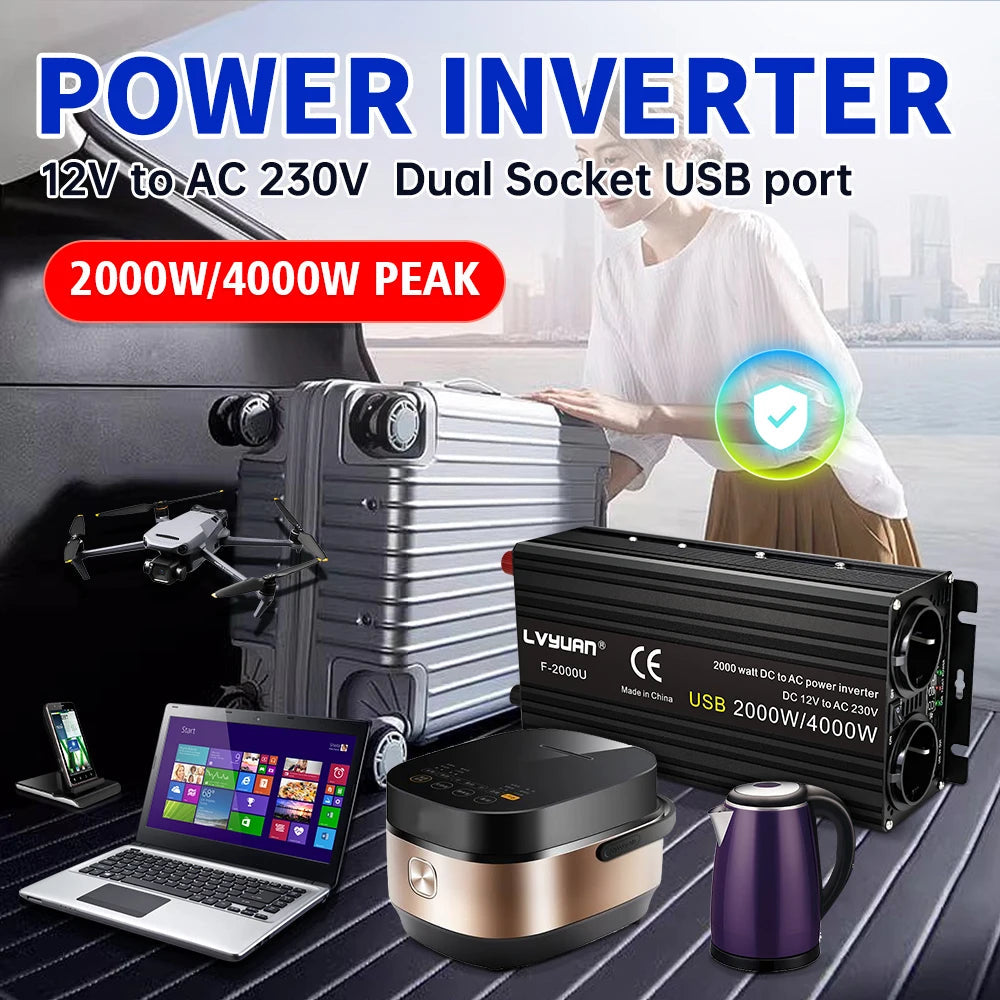 Car Inverter 12V 220V Power 500W/1500W/2000W/2600W/3000W Converter EU Socket 12 Volts auto Inversor12v 220 v Transformer Solar