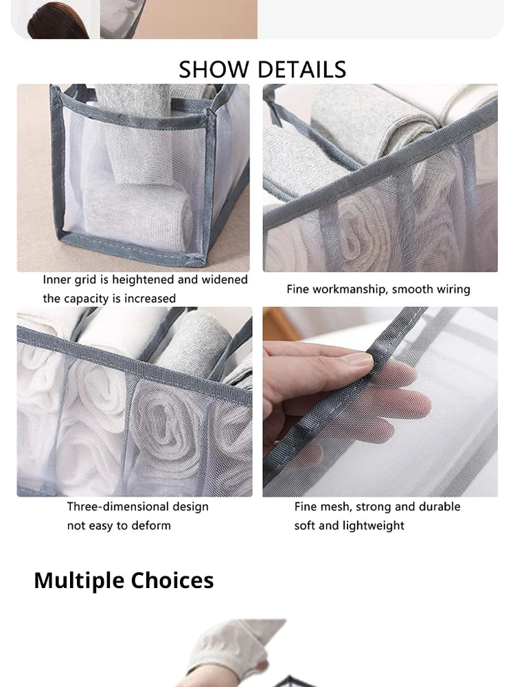 11 Compartment Home Collapsible Underwear Storage Box Nylon Organizing Dormitory Storage Bra Organizing Breathable Mesh Bag