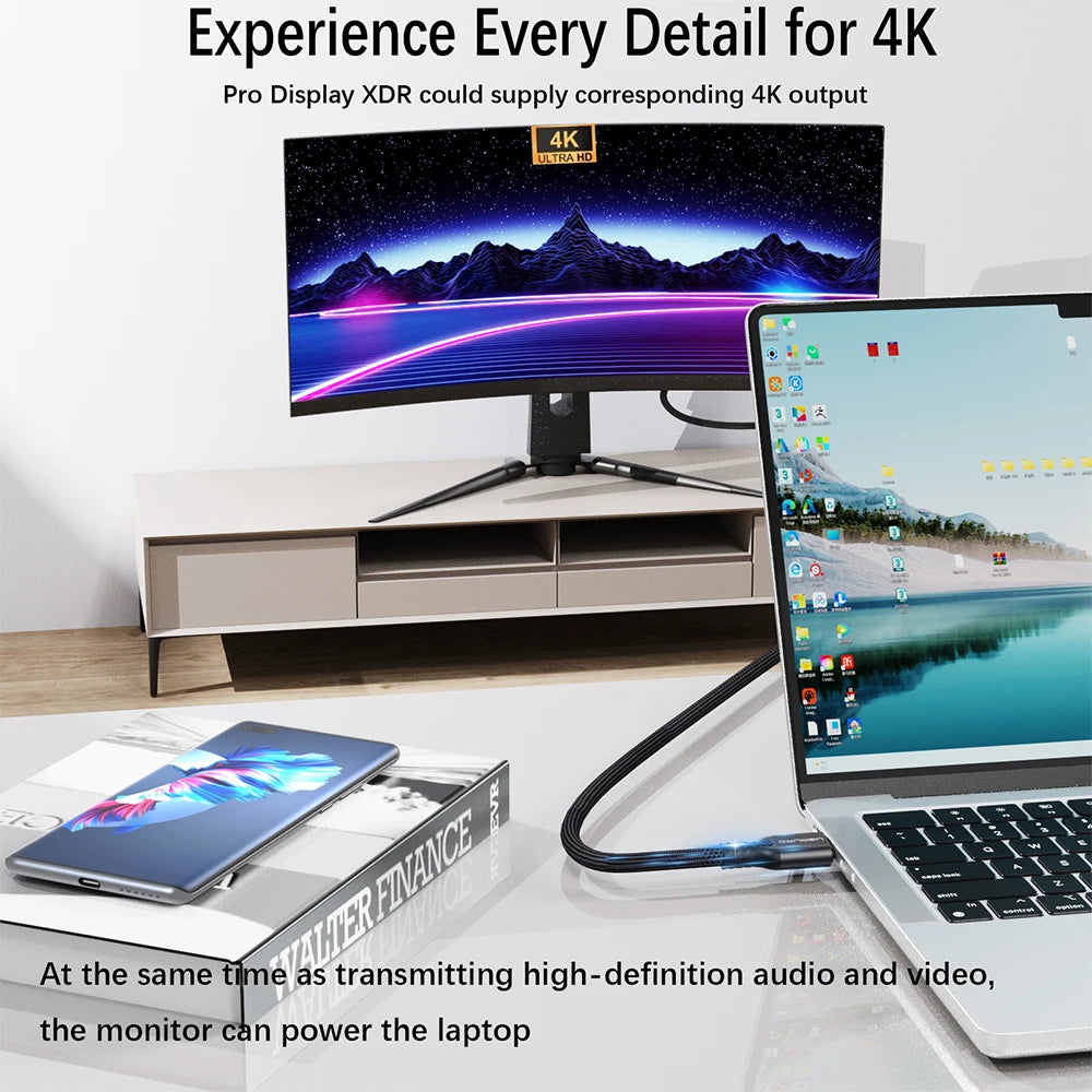 USB-C-kabel med 20 Gbps, stöd för 240 W och 4K60
