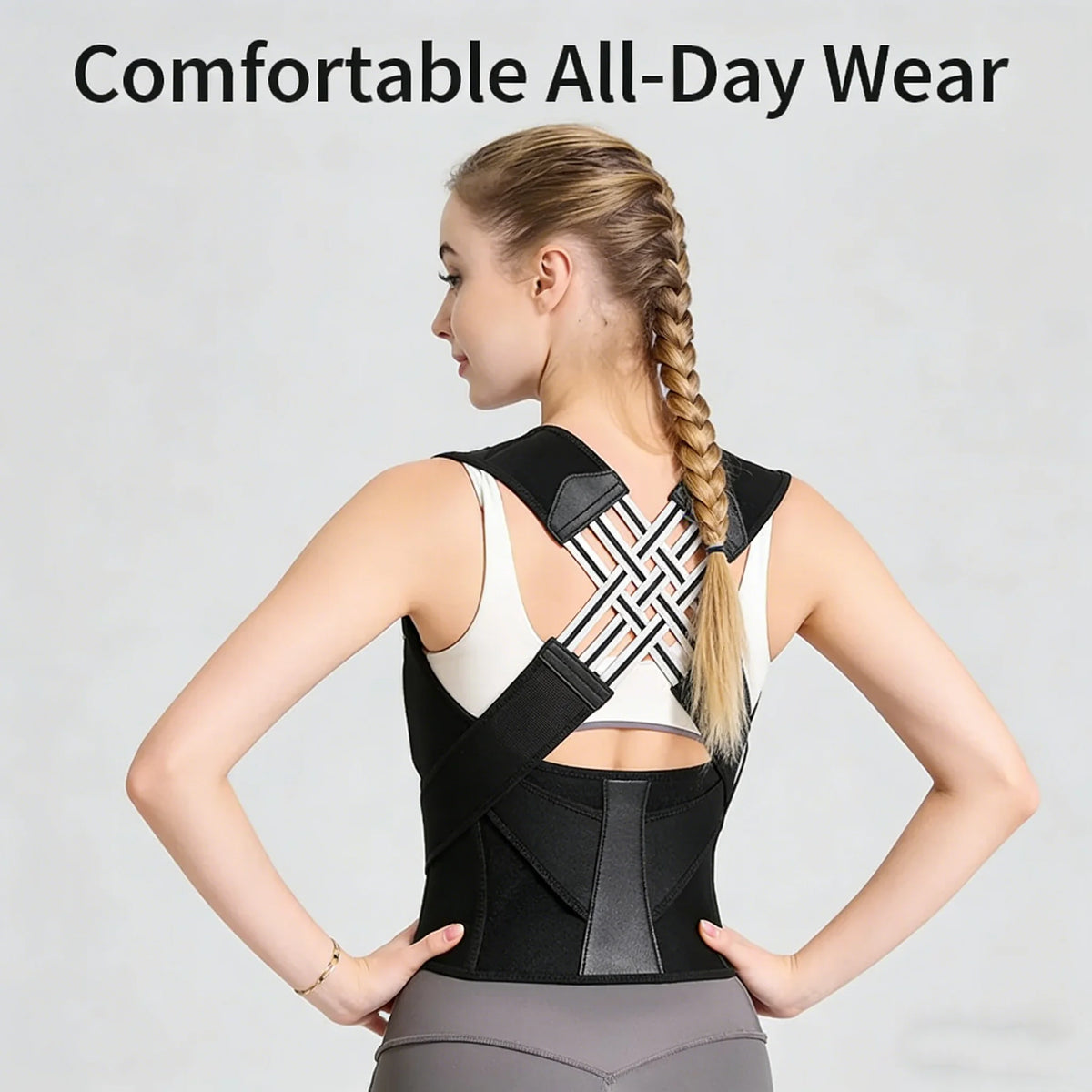 Black Posture Support Brace with Crossed Shoulder Straps
