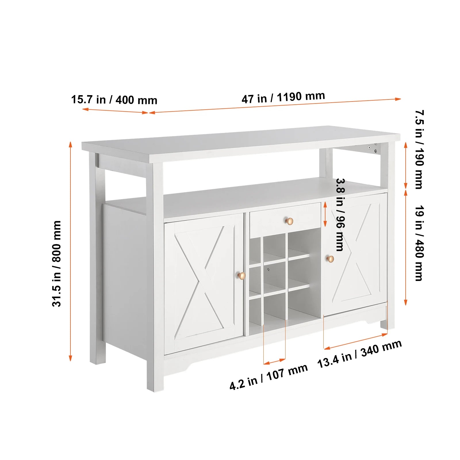 Aparador de vino estilo rústico con soporte para copas, capacidad para 13 botellas