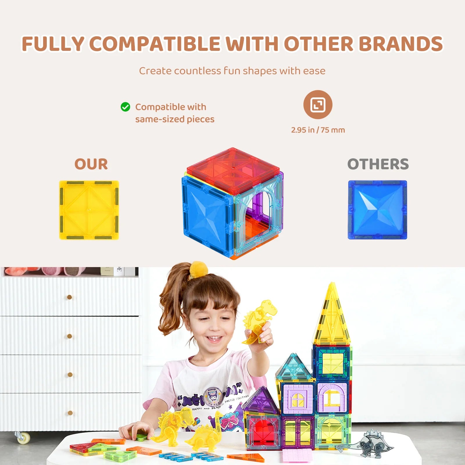 56PCS Magnetic Tiles Building Set with Dinosaur Figures for Kids