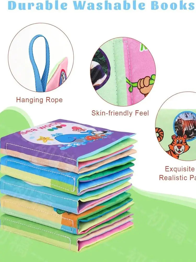 Pratelná dětská látková knížka sada s hmatovými šustícími stránkami a kousátky