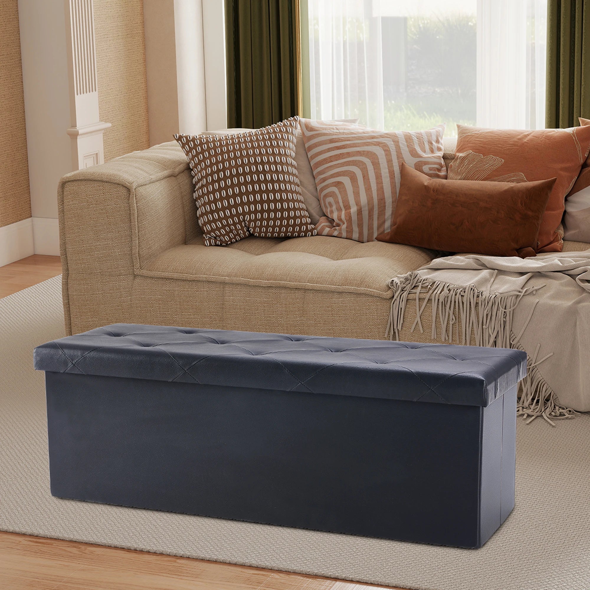 43'' Storage Ottoman Bench with Leather Seat, 660 lb Capacity
