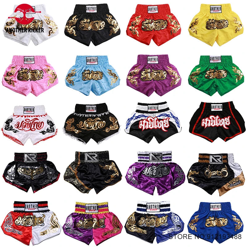 Muay Thai Shorts 2024 New Boxing Shorts Women Men Child Embroidery Kickboxing Training Pants Sanda Martial Arts Fight Equipment