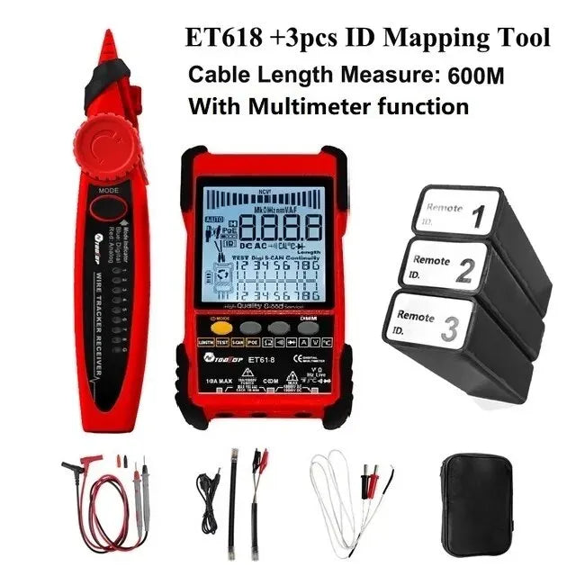 TOOLTOP Network Cable Tester Multimeter Lan Cable Tracking POE Test 400M/600M Length Measure Sensitivity Adjustable Line Tracker