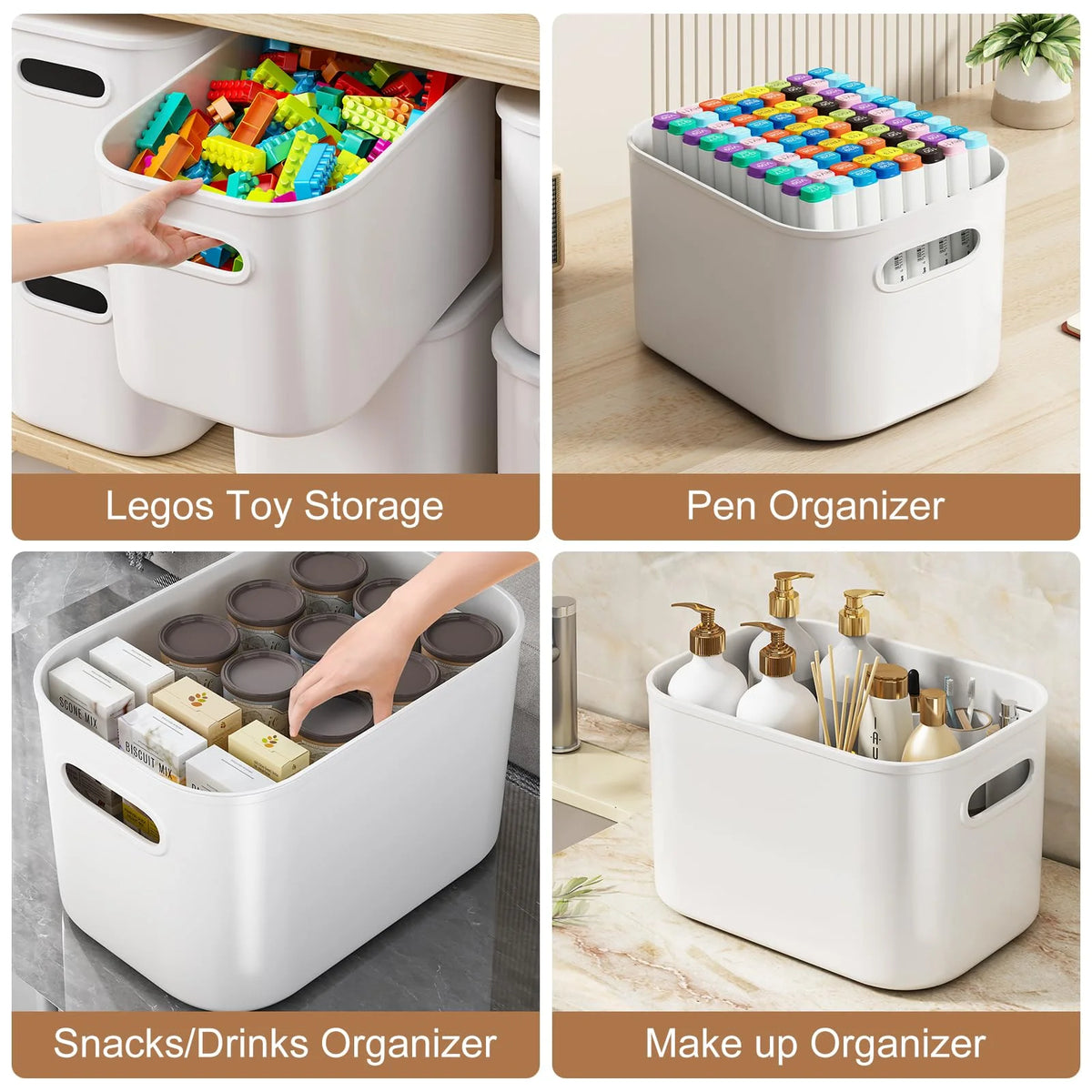White Storage Boxes with Lids and Handles, Size Options