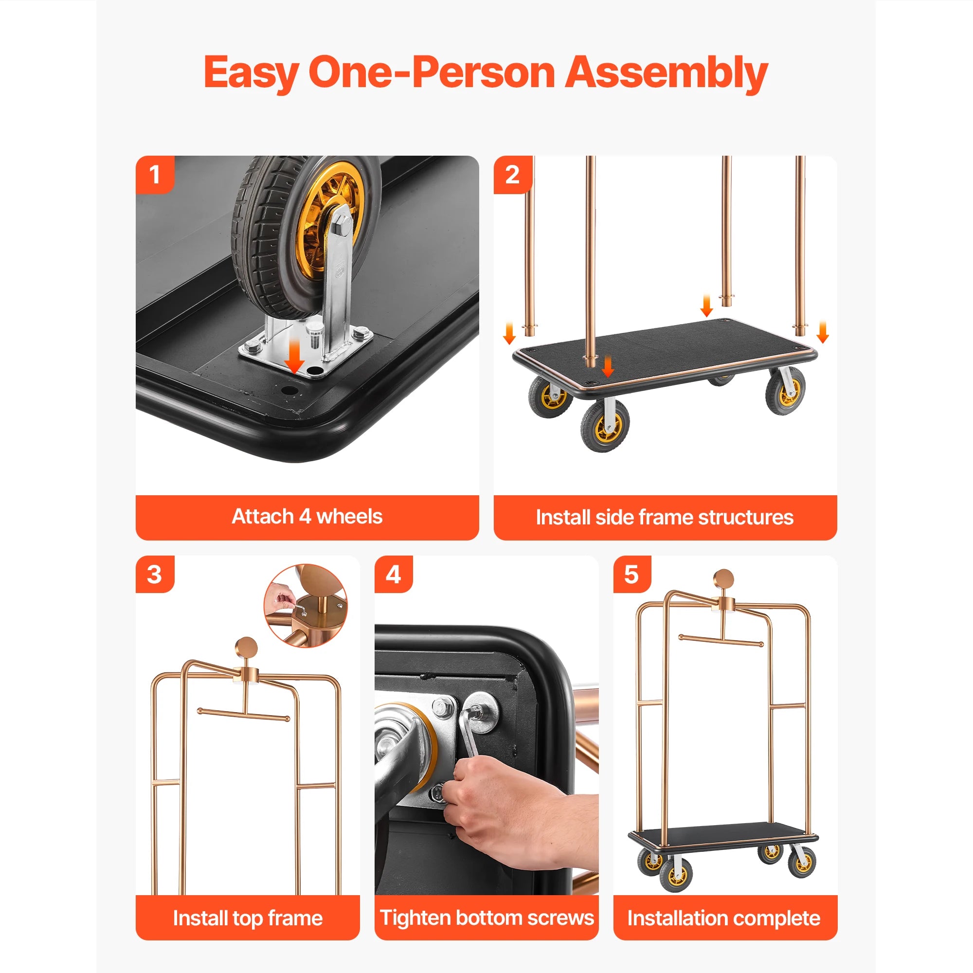 SucceBuy 1200 lbs Hotel Luggage Bellman Cart with 8in Wheels Solid Commercial Luggage Carrier Rolling Trolley for Hotels Resorts