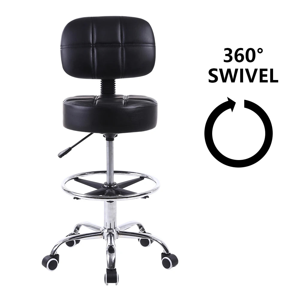 Adjustable Rolling Stool with Backrest & Footrest Drafting Chair