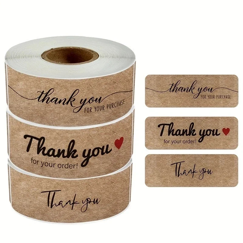 Kraft Paper Thank You Stickers Roll for Gift Packaging