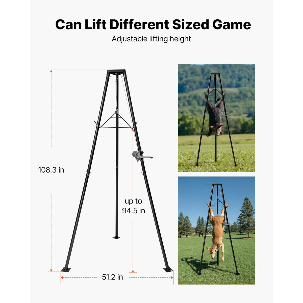 Tripod Game Hoist with Manual Winch, 500 lb Rating