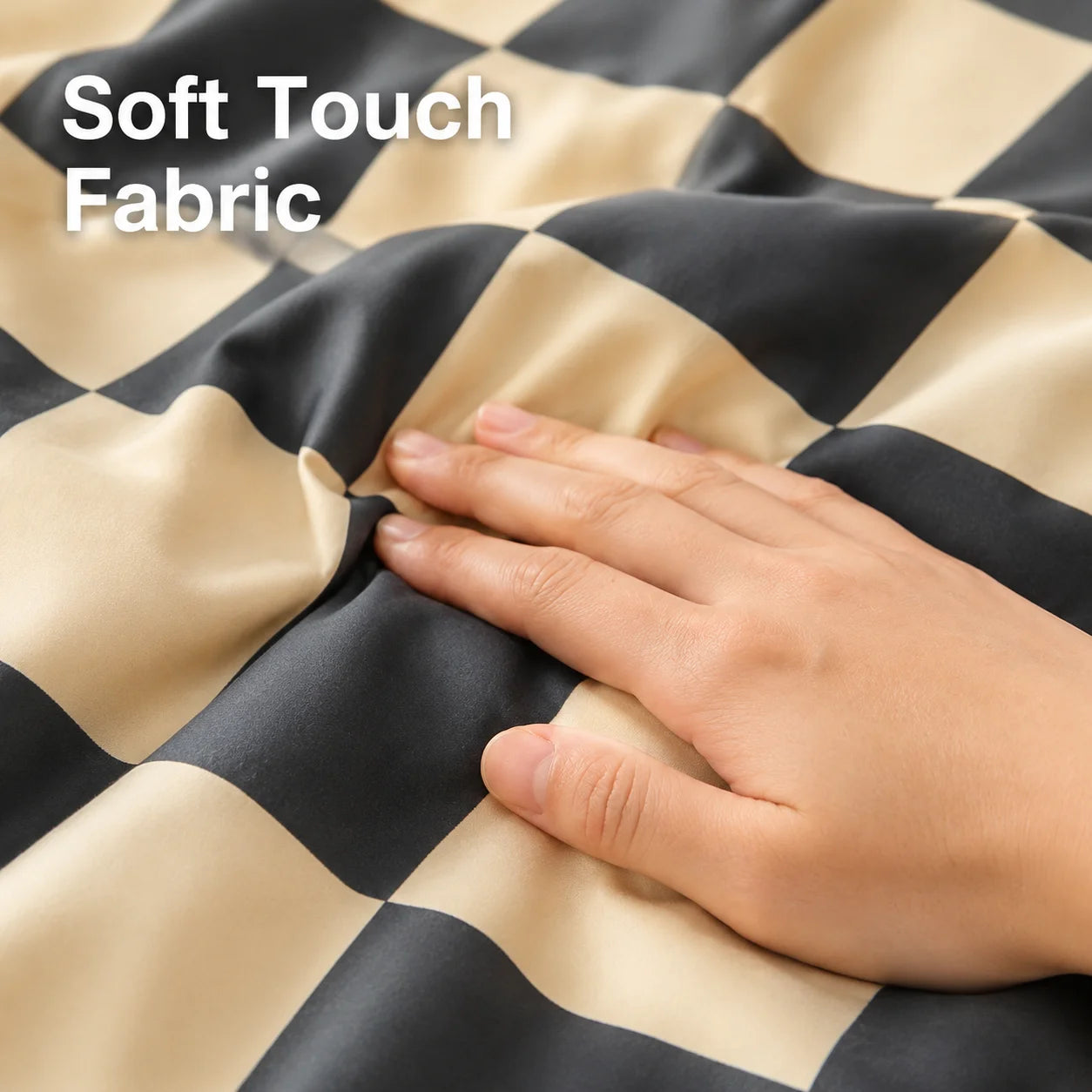 Black and Beige Checkered Duvet Cover 3-Piece Set, Modern Checkered Bedding Set, Soft Bedspread with Pillowcases, Available for Single, Double, King, and Queen Beds