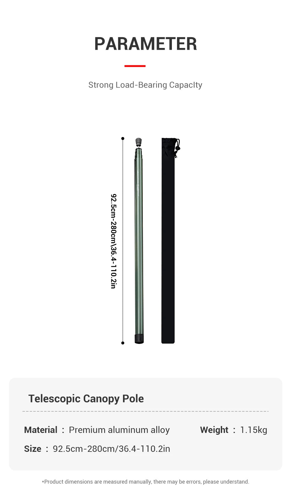 Adjustable Aluminum Tent Pole for Camping, Beach Shelters