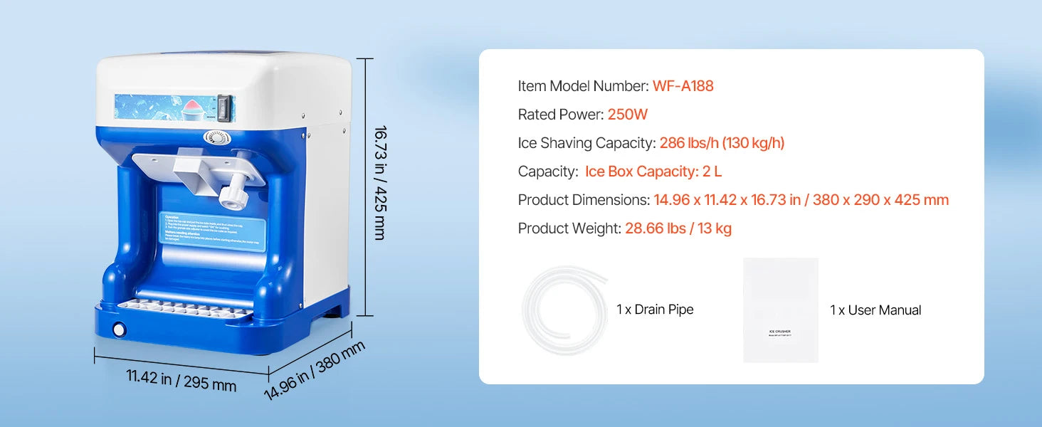 Commercial Ice Shaver Machine 220 lbs/hr Snow Cone Maker 110V