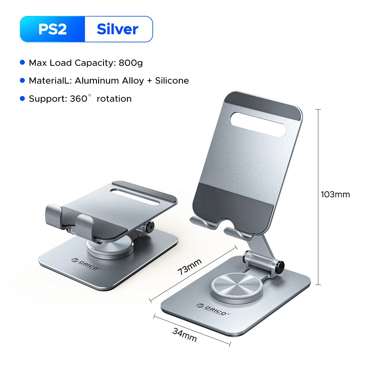 Adjustable Aluminum Phone Stand with 360° Rotation & Foldable Design