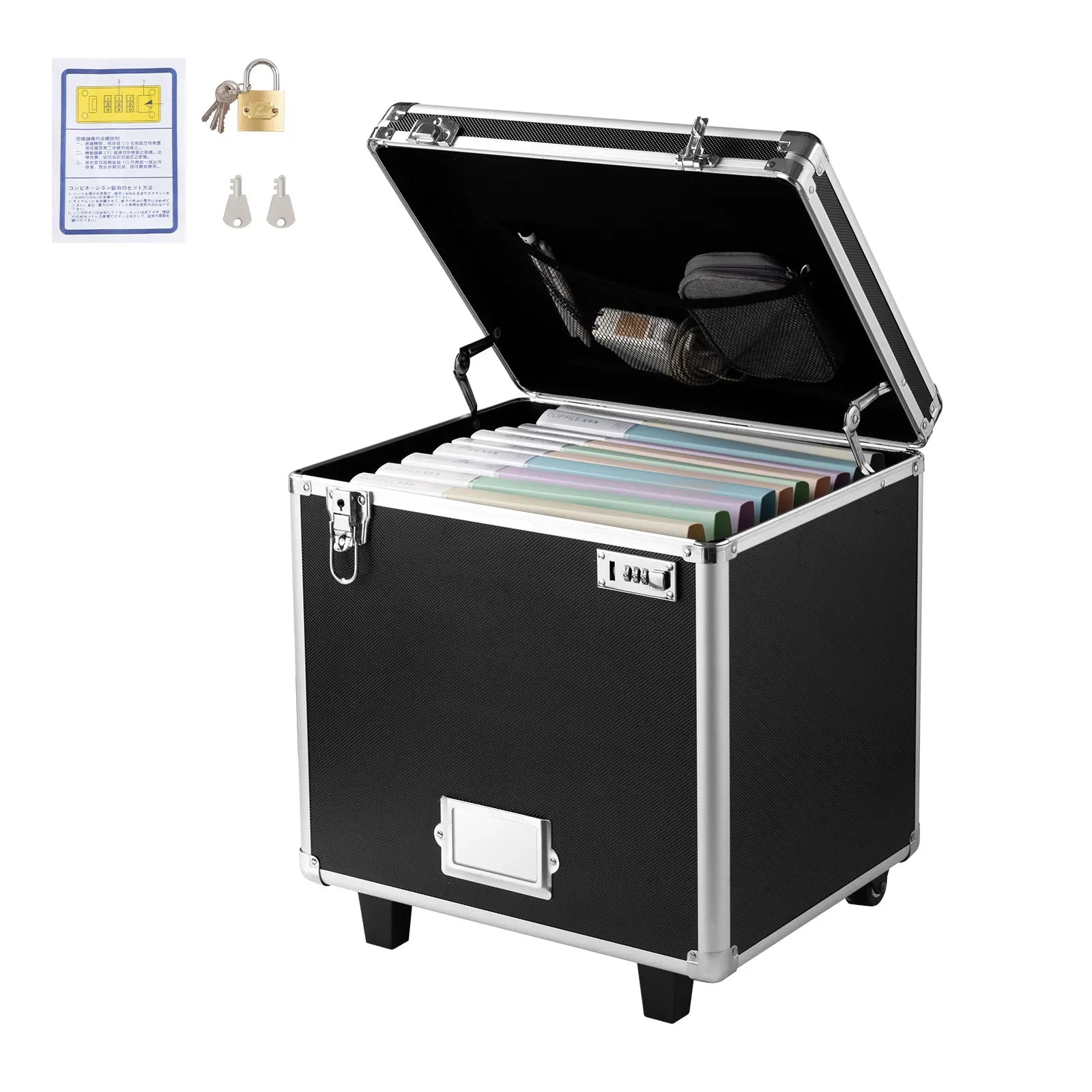 Portable Rolling File Storage Box with Lock & Telescopic Handle