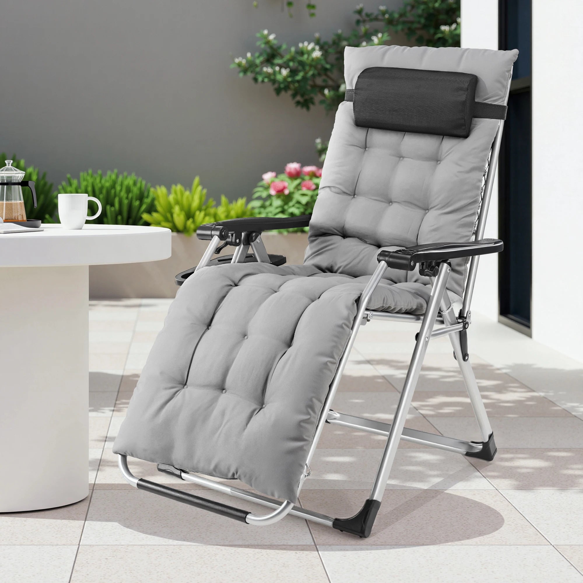 Zero Gravity Recliner Chair Folding Outdoor Lounge with Cup Holder