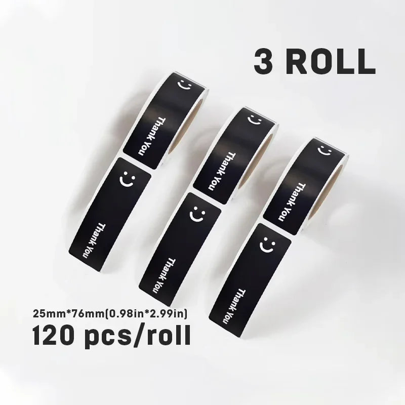 120Pcs/roll Smiling Face Black and White Thank You Rectangular Seal Sticker Gift Sticker for Homemade Packaging Decoration Label