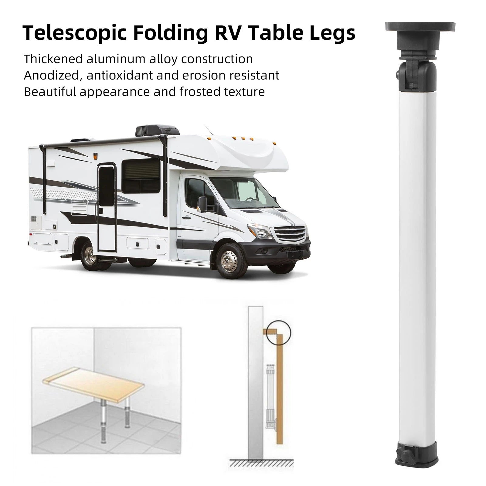 RV Telescopic Folding Table Legs Aluminum Alloy Adjustable 20-30in Space Saving Detachable for Camper Van Boat Trailer Furniture