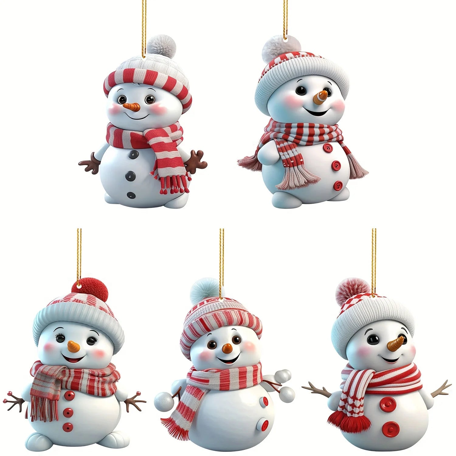 Festive 5-Pack Acrylic Snowman Ornaments