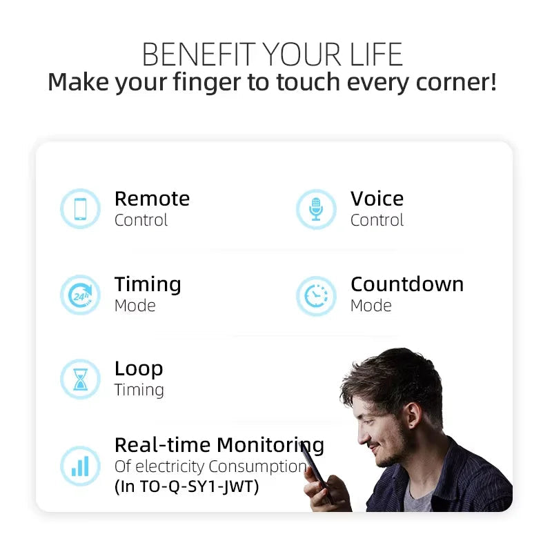 TUYA WIFI Smart Circuit Breaker Power Metering 1P 63A DIN Rail for Smart Home wireless Remote Control Smart Switch by APP TONGOU