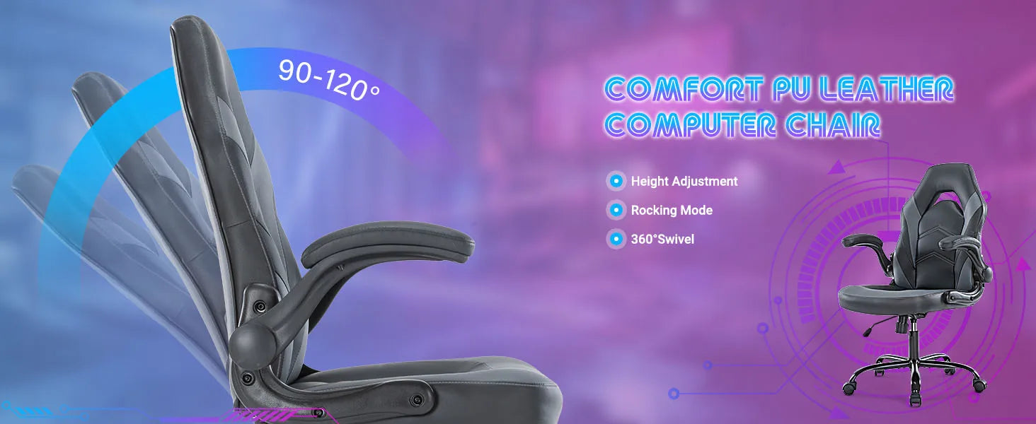 Ergonomische gaming bureaustoel met opklapbare armleuningen en verstelbare hoogte