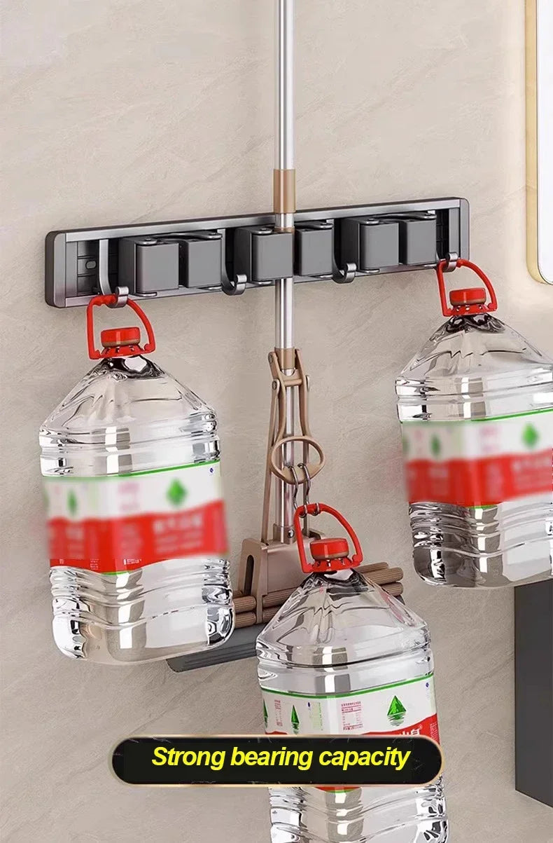 Wall-Mounted Mop and Broom Organiser, Grey
