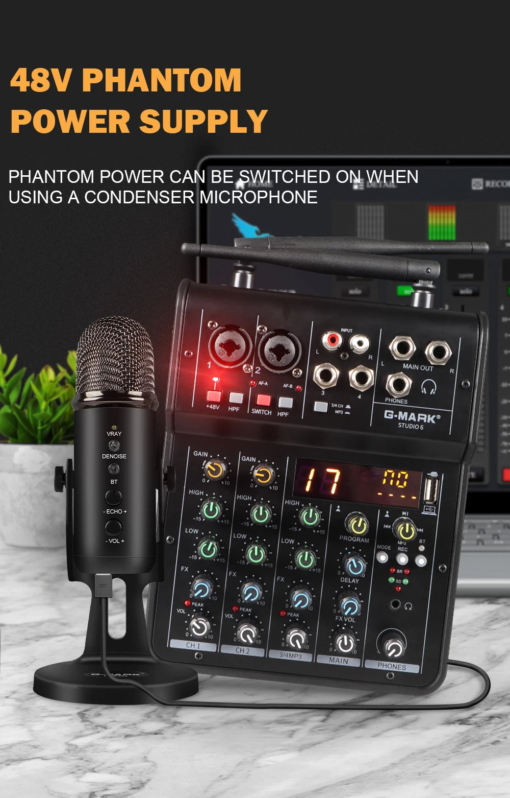 Studio 6 Audio Mixer with Bluetooth and USB