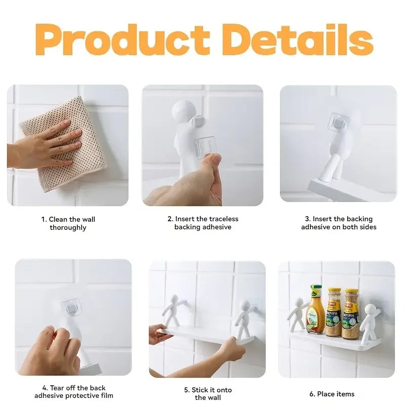 1pc Small Person Storage Rack Cartoon Non Punch Storage Rack Toilet Bathroom Cosmetics Storage Rack Seasoning Jar Sorting Rack