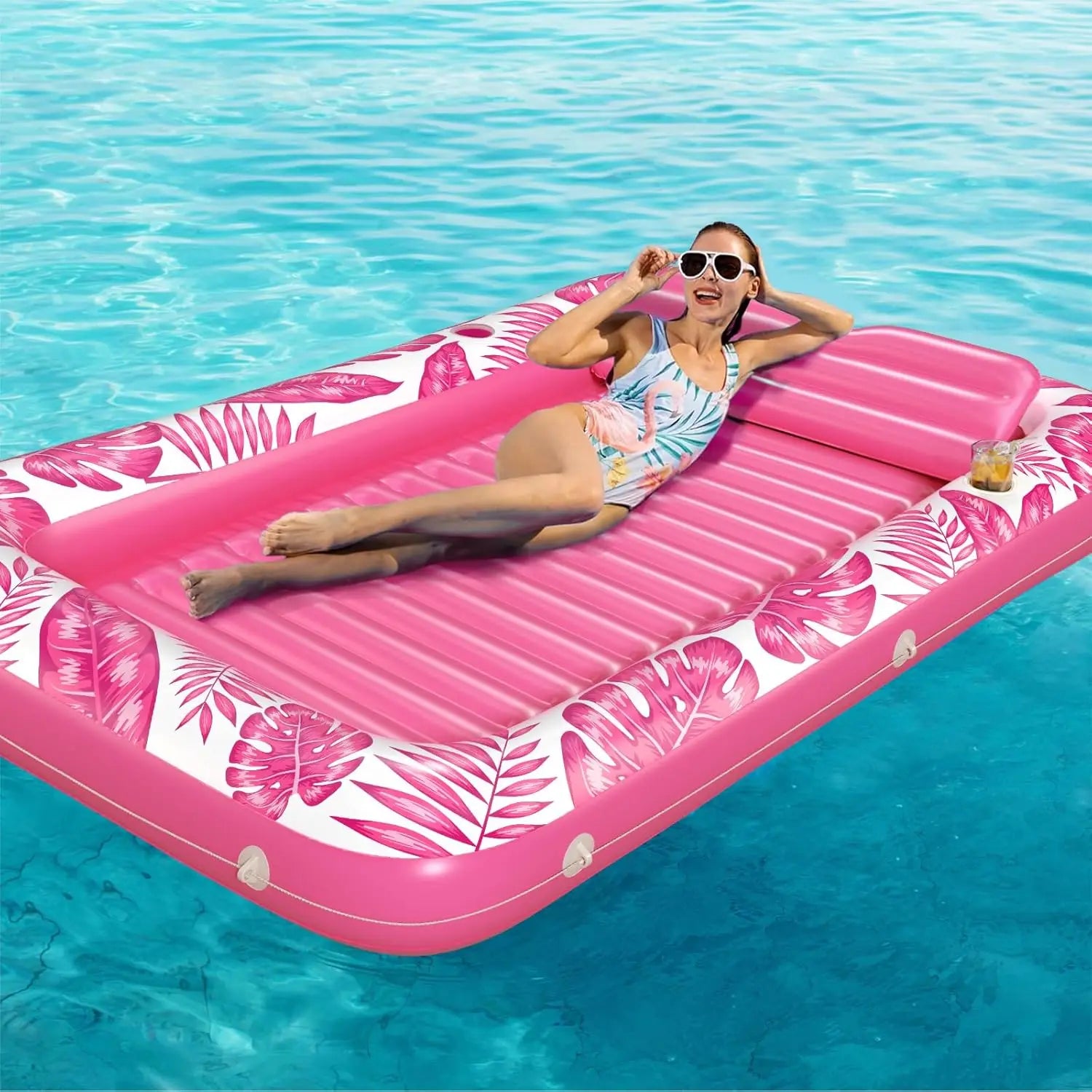 Inflatable Tanning Pool Lounger Float for Sunbathing and Cooling Off