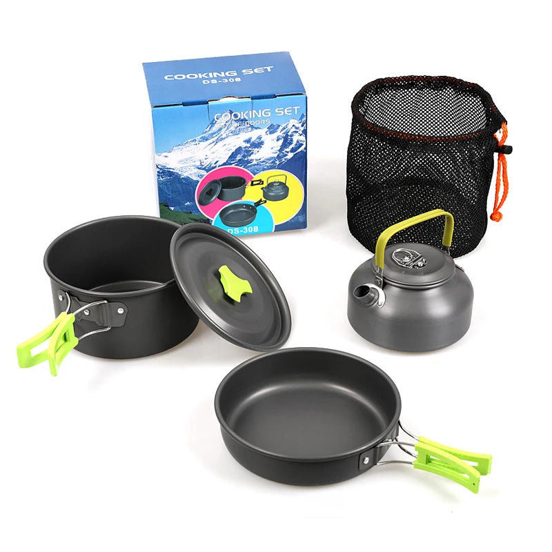 Camping Cookware Kit for 2-3 People with Pot, Pan and Teapot
