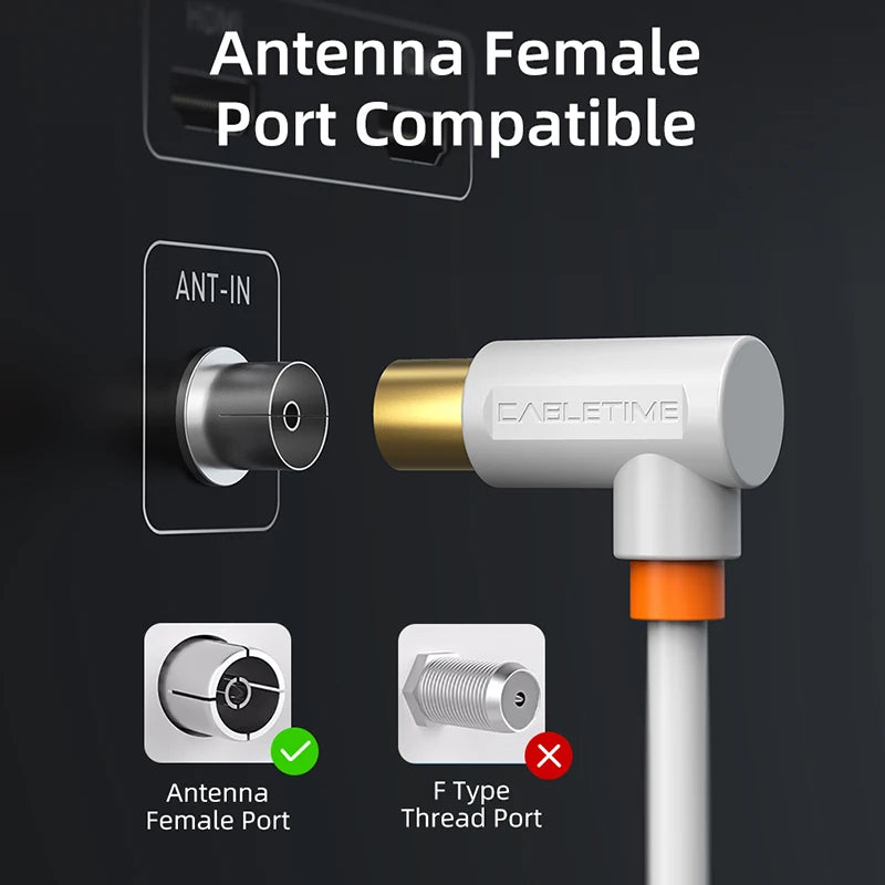 Right-Angle TV Aerial Cable, Male to Male