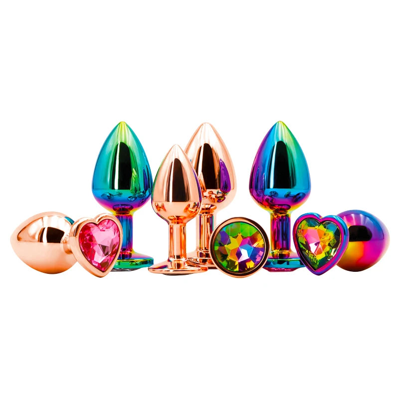 Small Size Metal Anal Beads Butt Plug Mini Rainbow Rose gold Butt Plug Crystal Jewelry Trainer Anal Dildo Masturbation Sex Toy