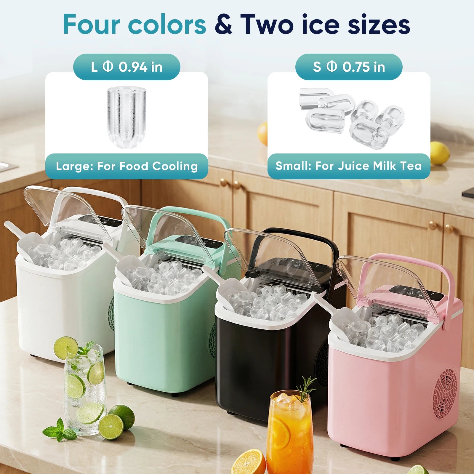 Portable Countertop Ice Maker – 9 Cubes in 6 Minutes, 26lb Daily