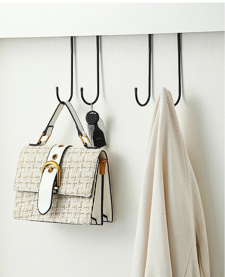 304 Stainless Steel Hook Free Punching Double S-Shape Hook Kitchen Bathroom Cabinet Door Back Type Coat Towel Storage Hanger