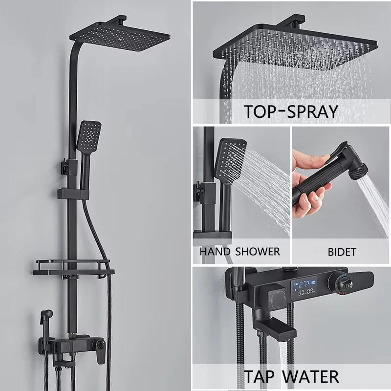 Système de robinet de douche en laiton chromé et noir