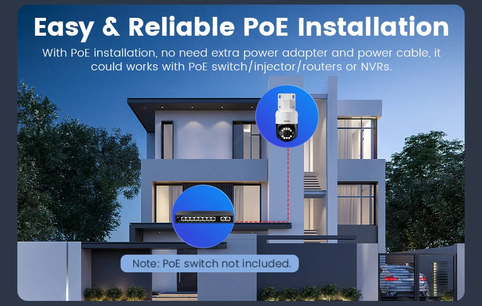 4K/3K PoE PTZ Security IP Camera with AI Detection