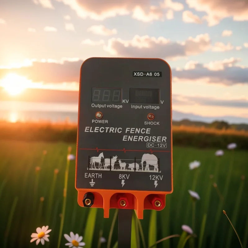 5-10KM Electric Fence Energizer 2.5 Joule With LCD Display 12V Energizer Controller for Farm Livestock Cows Cattle Horse