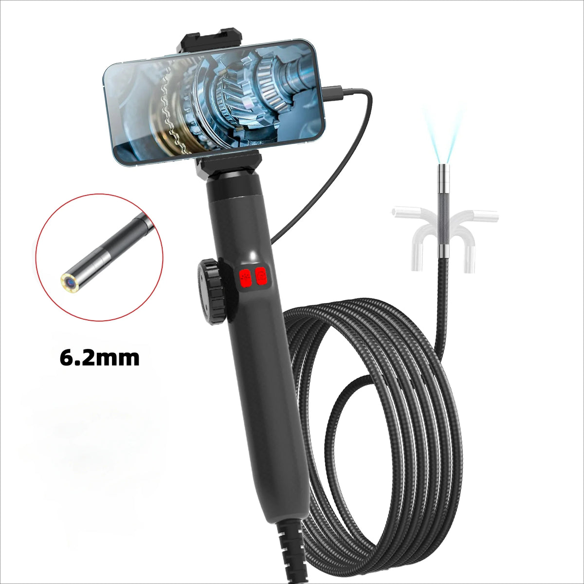 Câmera Endoscópio de Borescópio Articulado 360° com Luz
