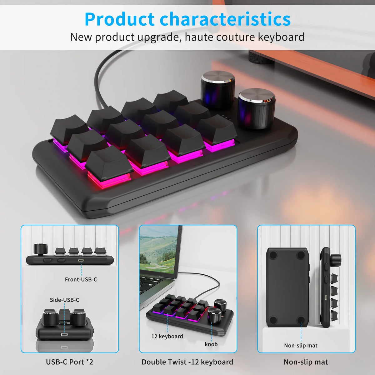 Clavier macro Bluetooth à 12 touches avec deux molettes