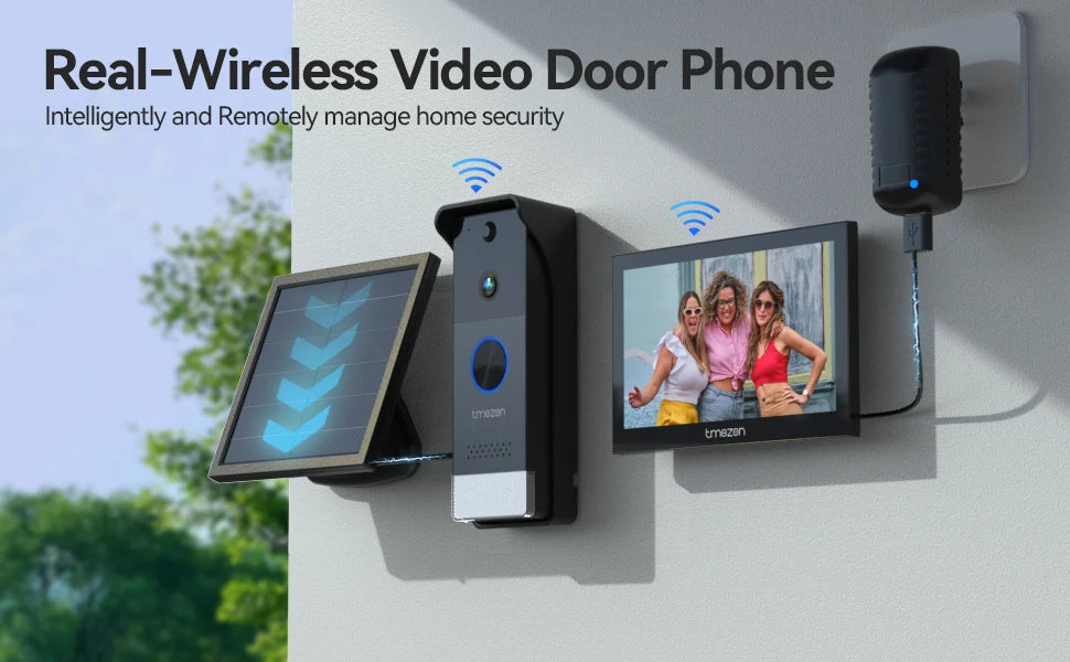 TMEZON R10-L10 Solar Powered Wireless WiFi Video Door Phone,1080P Intercom System,7'' Color Touch Monitor,Video Doorbell Peephole with Solar Panel,PIR Motion Detection,Remote Unlocking,2.5/5G WiFi