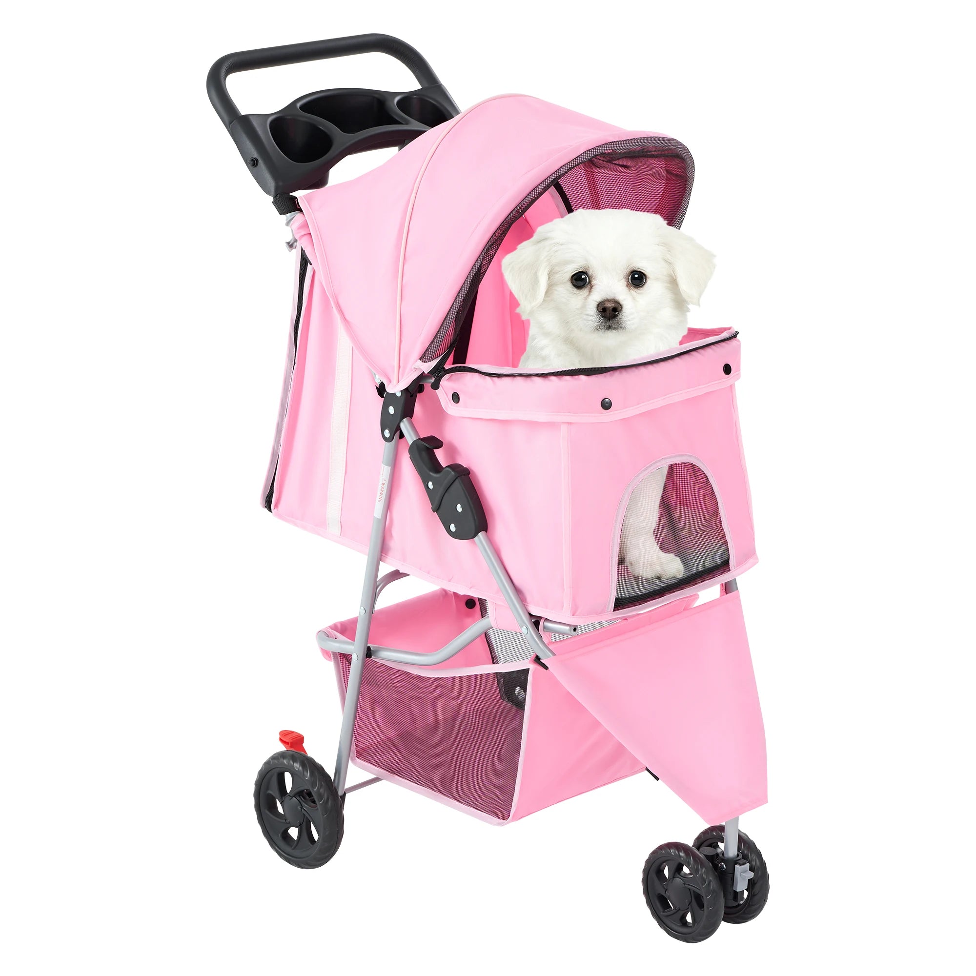 3-Wheel Foldable Pet Stroller with Storage & Mesh Windows