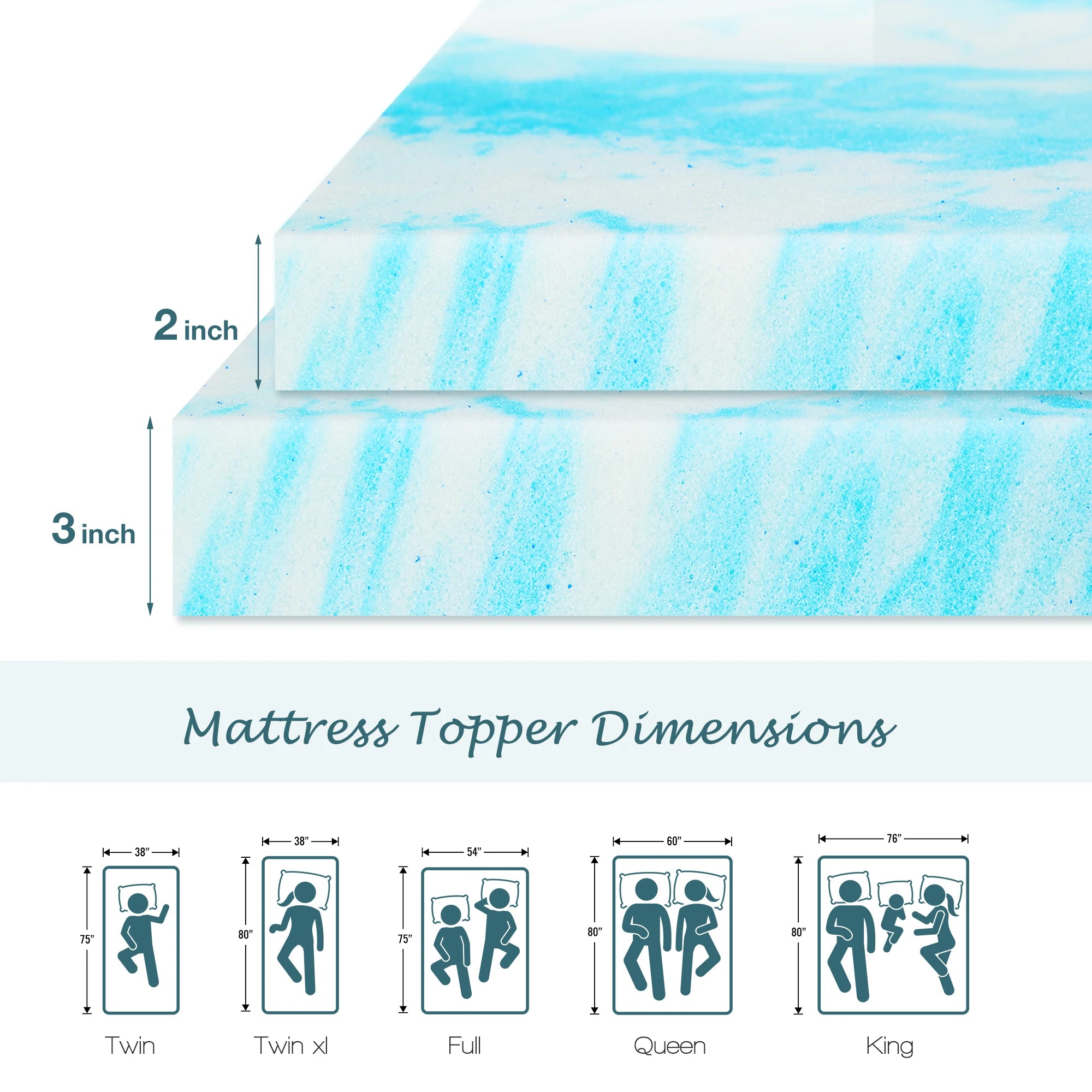3 Inch Memory Foam Mattress Topper with Gel Cooling Support