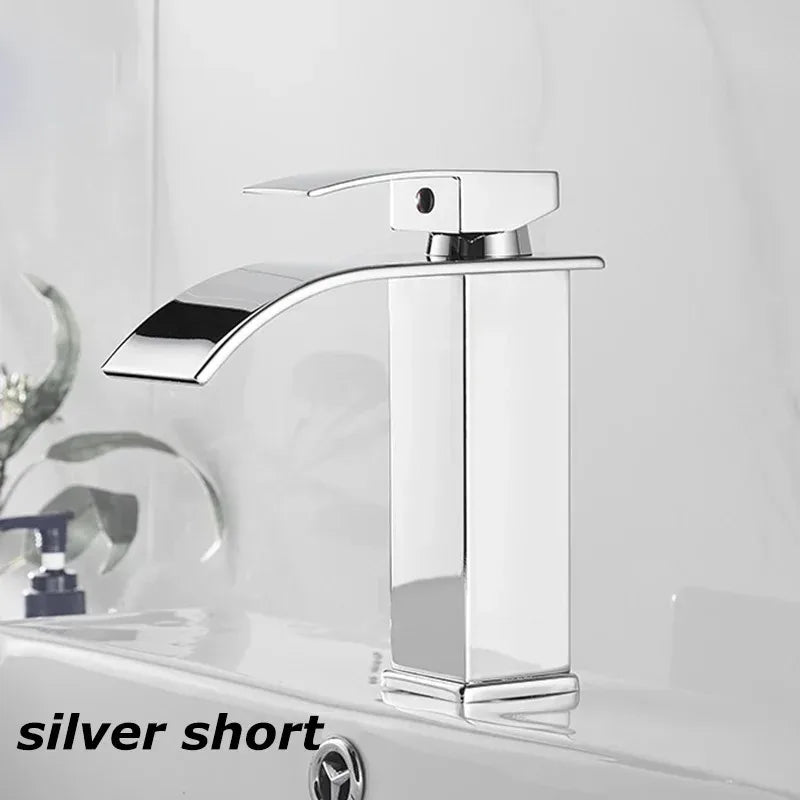 Bathroom Home Waterfall Wash Basin Stainless Steel High And Low Faucet Black Hot And Cold Toilet Wash Basin
