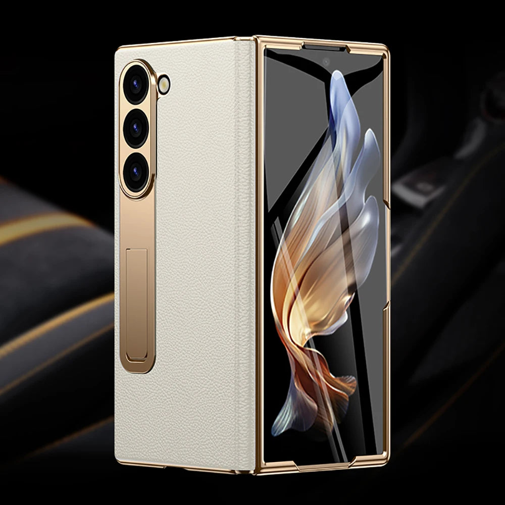 Äkta läderfodral med magnetisk gångjärnsställning för Samsung Galaxy Z Fold