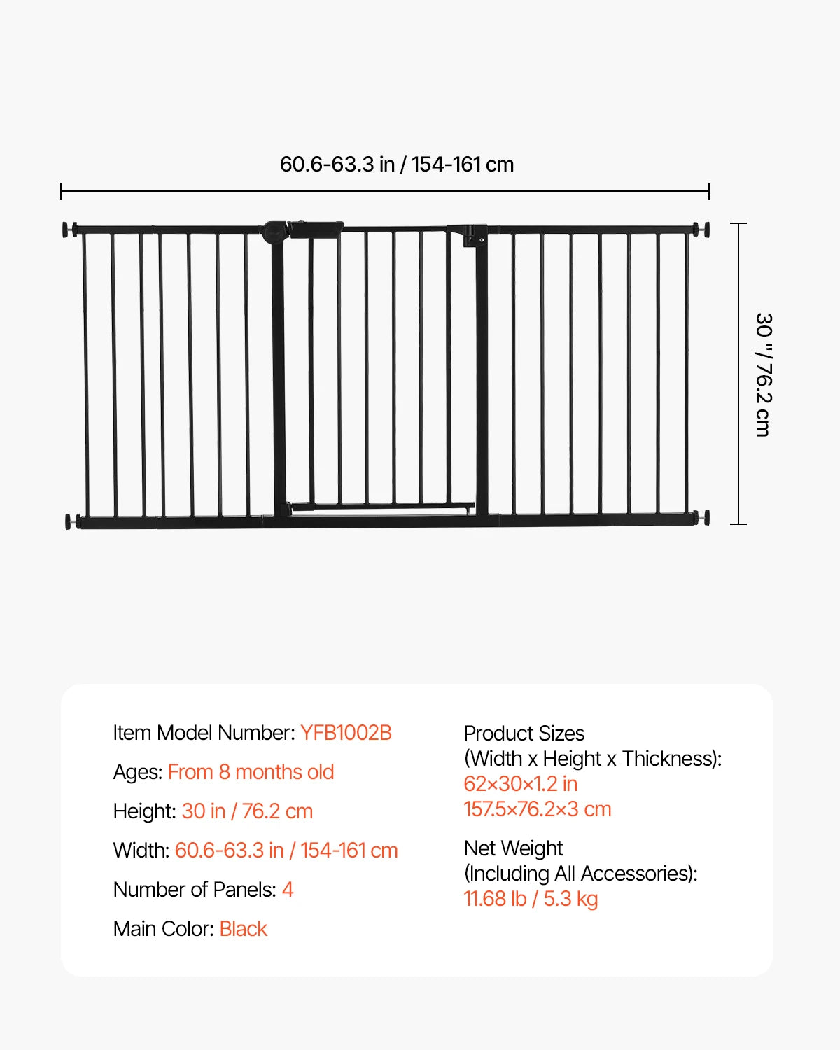 Adjustable Baby Gate with Auto-Close Door for Stairs and Doorways