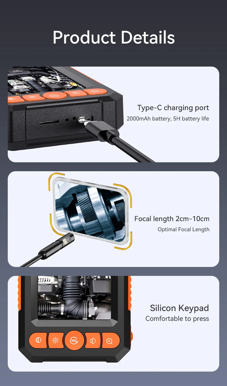 1080P Industrial Endoscope Camera with 4.3" IPS Screen