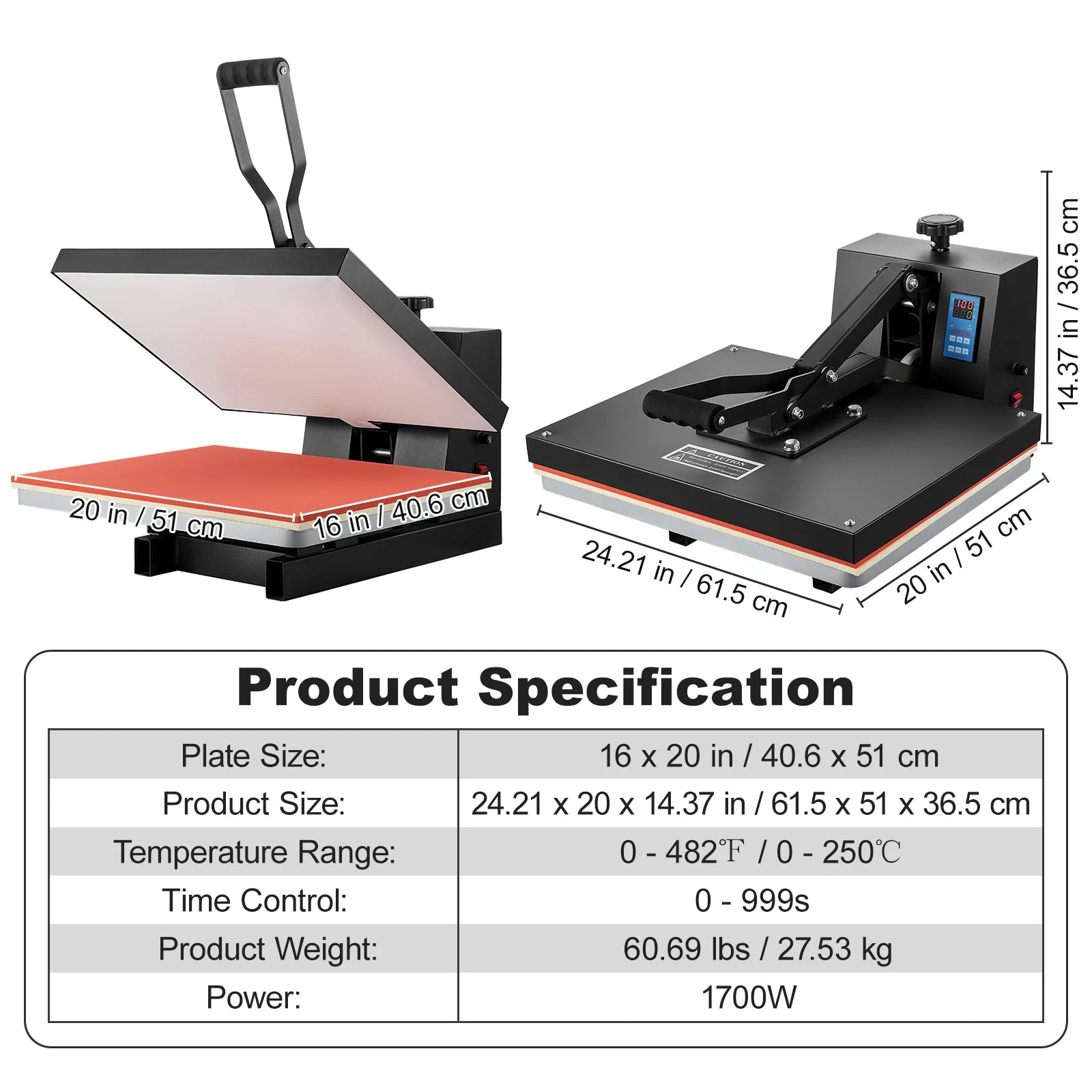 15x15 to 16x24 Heat Press Machine for T-Shirts & Sublimation